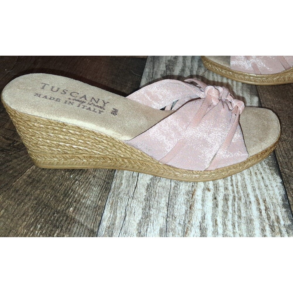 NEW! Women's Tuscany by Easy Street Ghita Wedge Sandals, Blush Crepe, Size 8m